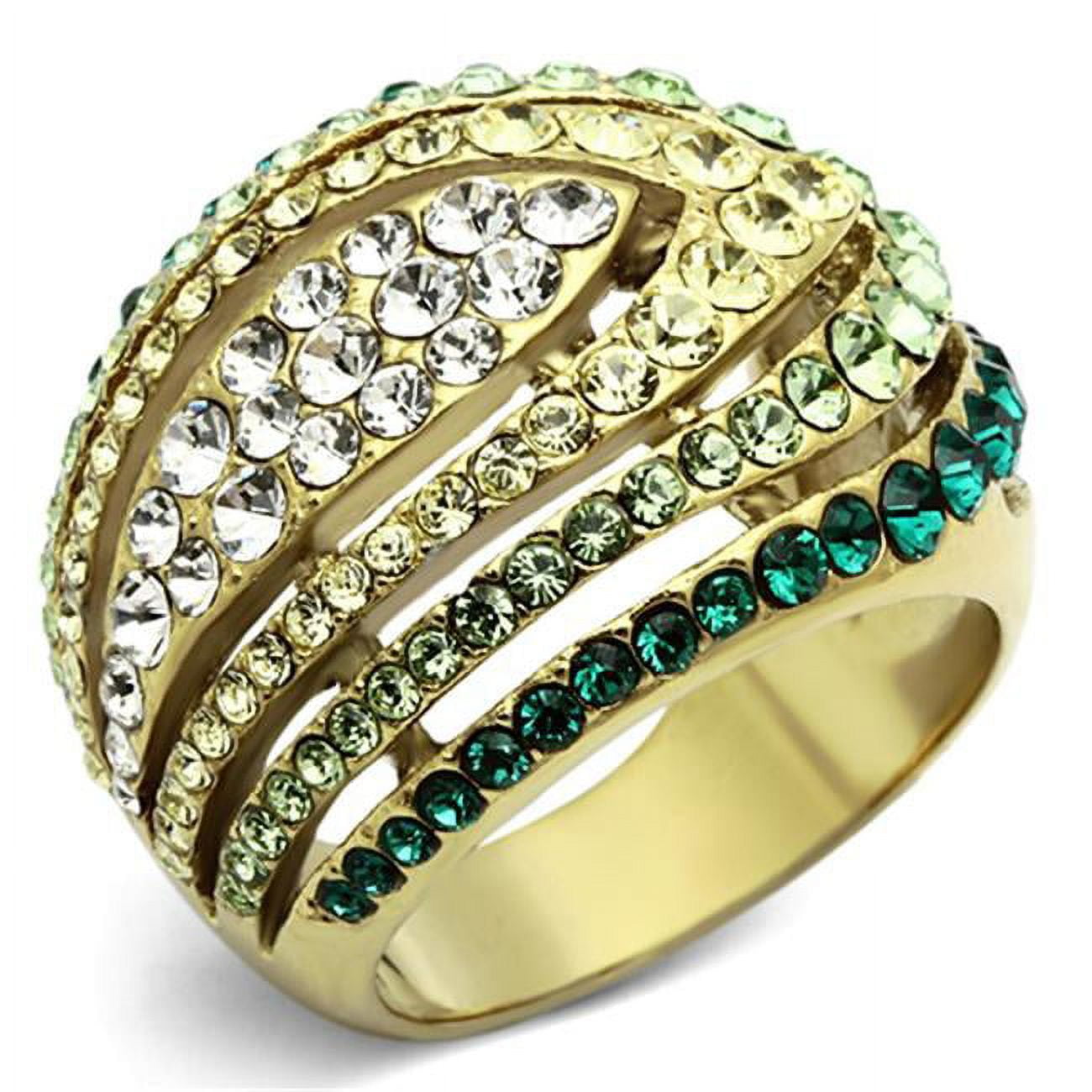 IP Gold Ion Plating Stainless Steel Ring with Top Grade Crystal, Multi Color - Size 6