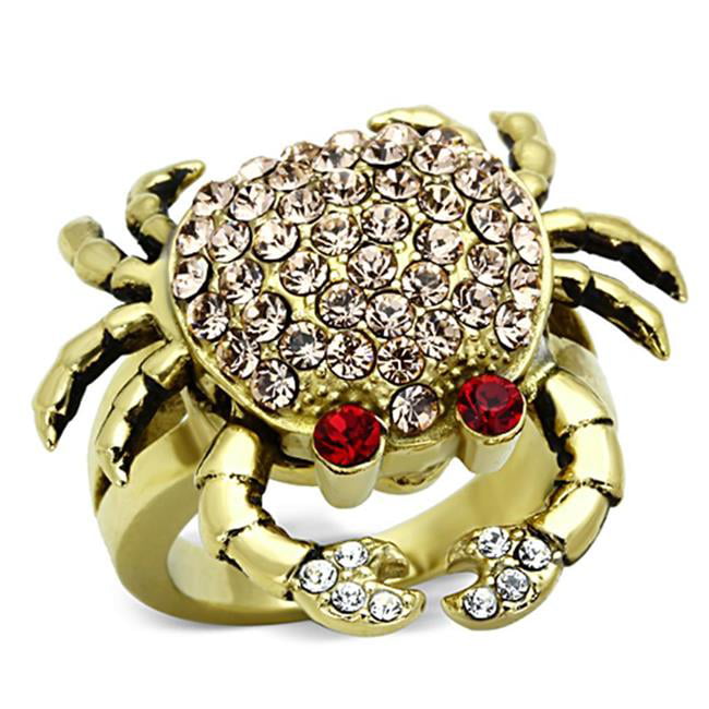 TK1290-5 IP Gold Ion Plating Stainless Steel Ring with Top Grade Crystal, Multi Color - Size 5