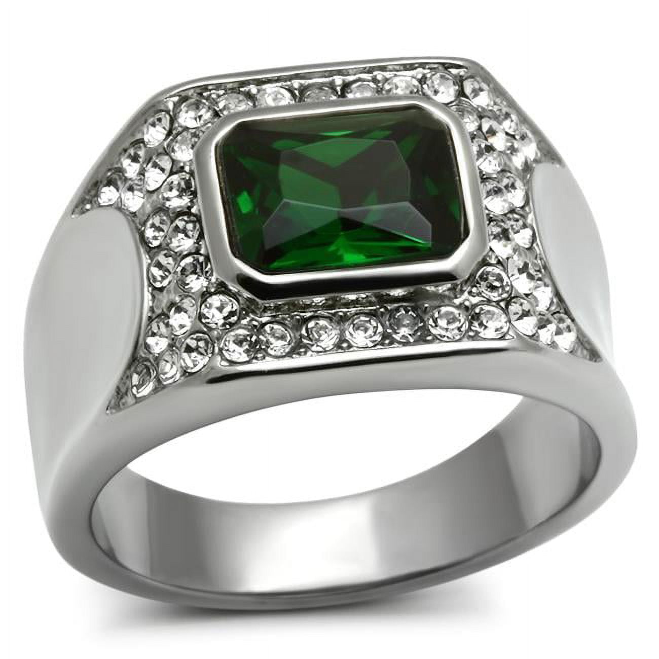 Men High Polished Stainless Steel Ring with Synthetic in Emerald - Size 10