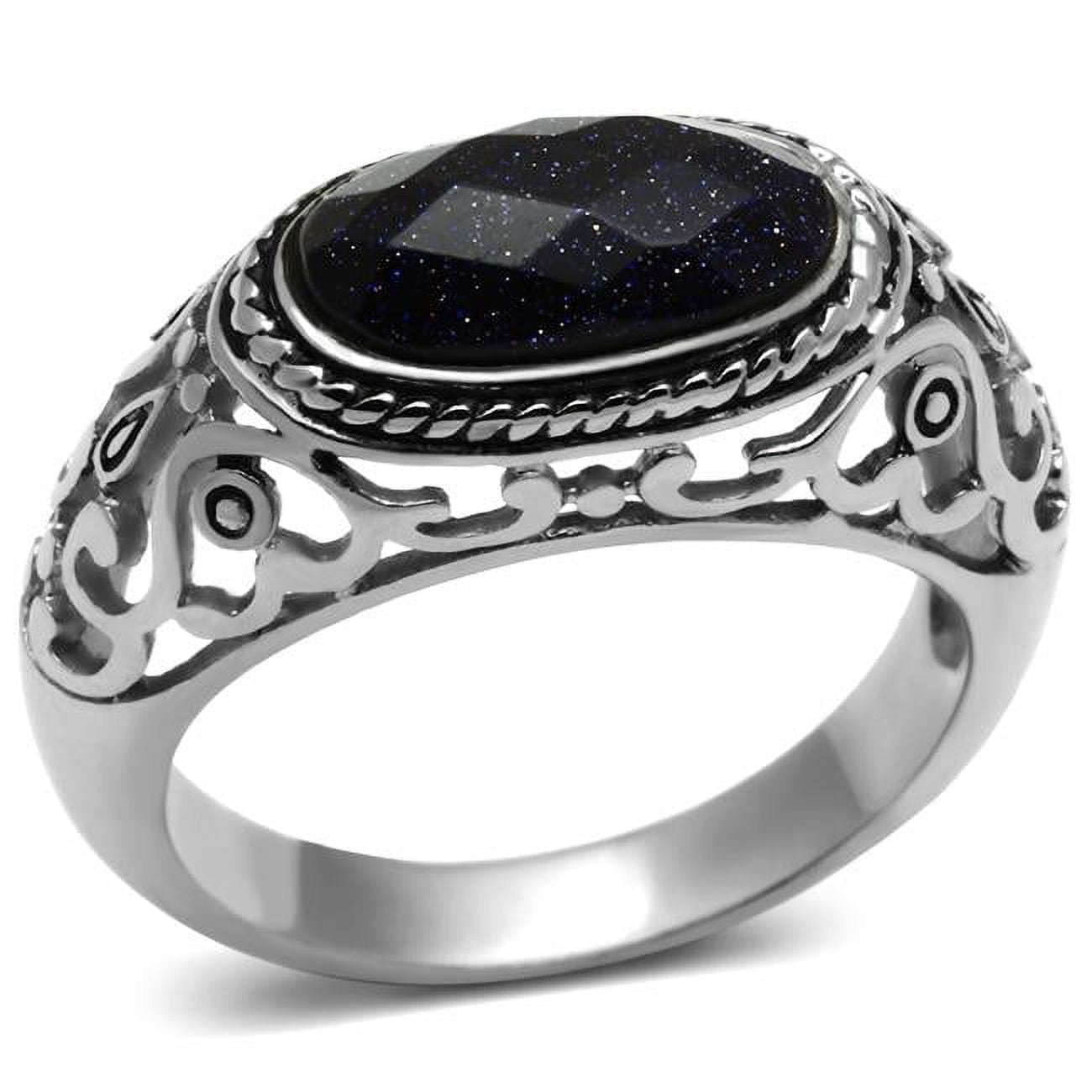 TK599-9 Men High Polished Stainless Steel Ring with Blue Sand in Montana - Size 9
