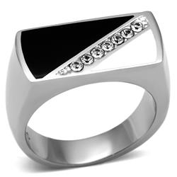 TK704-12 Men High Polished Stainless Steel Ring with Top Grade Crystal in Clear - Size 12