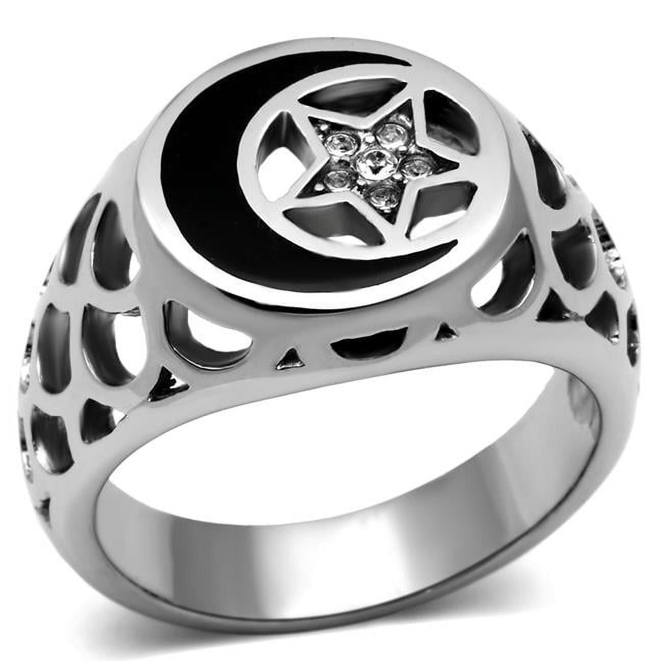 TK706-10 Men High Polished Stainless Steel Ring with Top Grade Crystal in Clear - Size 10