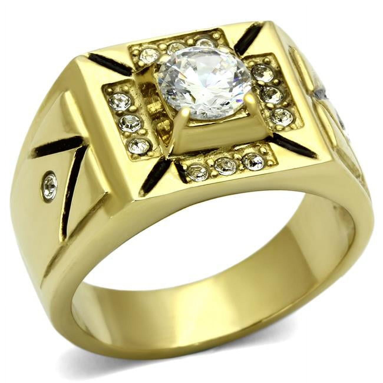 Men IP Gold Stainless Steel Ring with AAA Grade CZ in Clear - Size 9