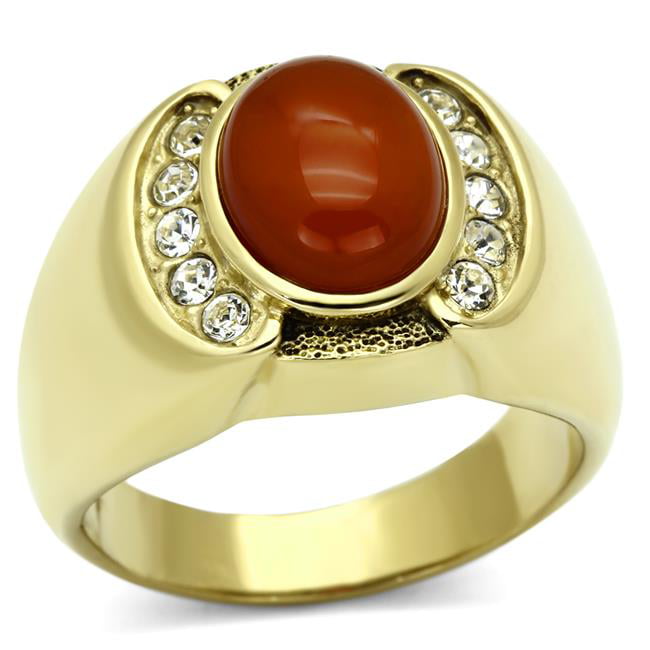 Men IP Gold Stainless Steel Ring with Semi-Precious in Siam - Size 8