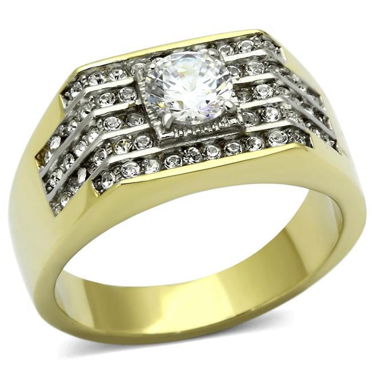 TK737-9 Men Two-Tone IP Gold Stainless Steel Ring with AAA Grade CZ in Clear - Size 9