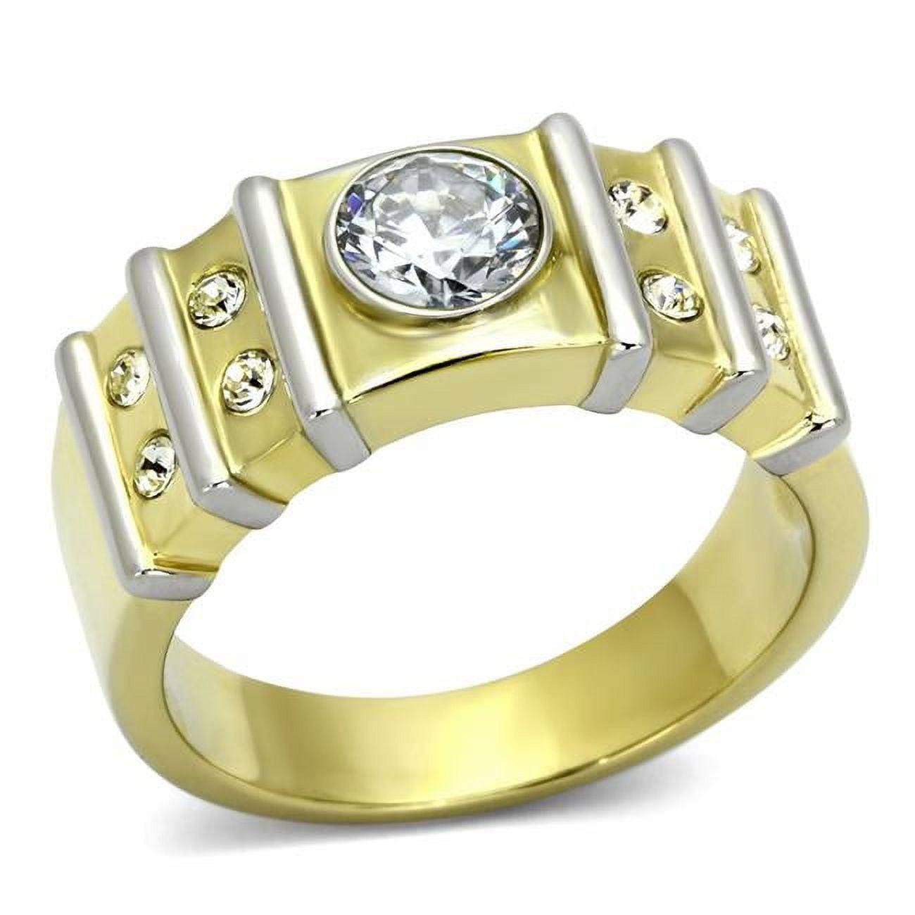 Men Two-Tone IP Gold Stainless Steel Ring with AAA Grade CZ in Clear - Size 9