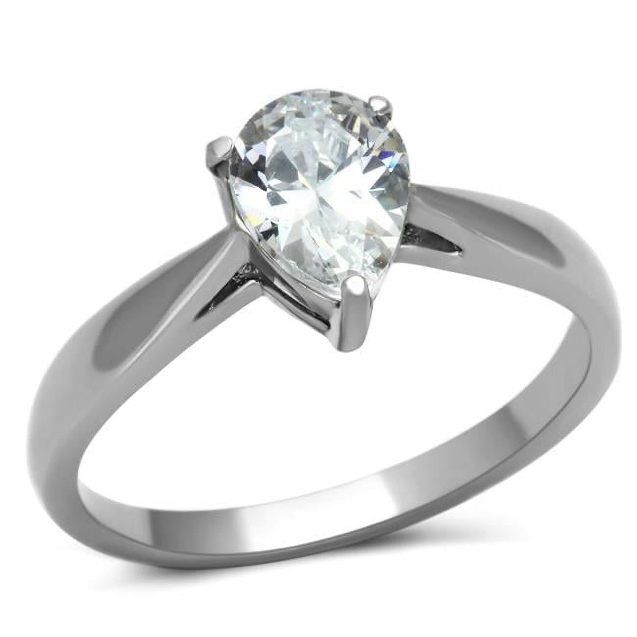 Women High Polished Stainless Steel Ring with AAA Grade CZ in Clear - Size 10