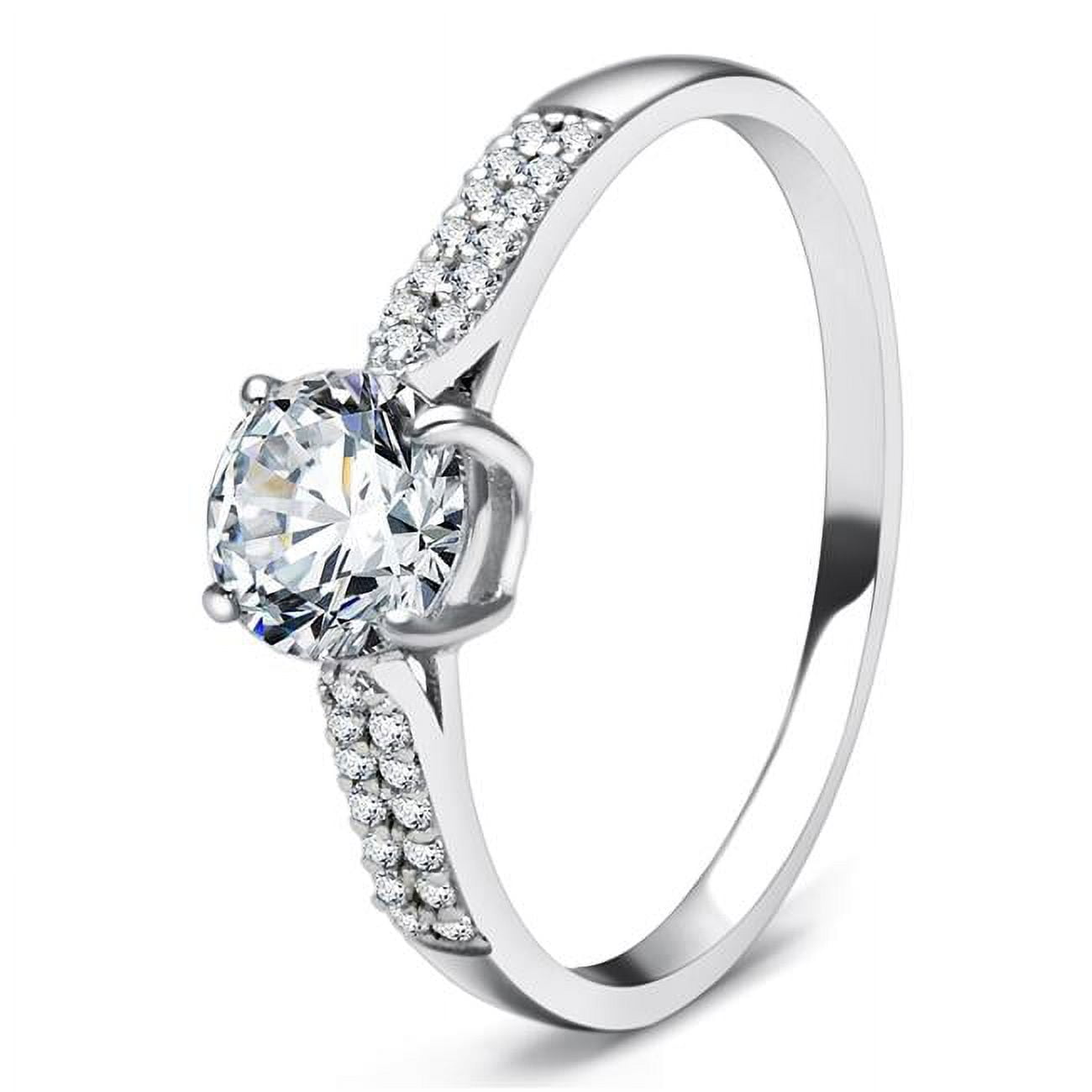Women Rhodium 925 Sterling Silver Ring with AAA Grade CZ in Clear - Size 7