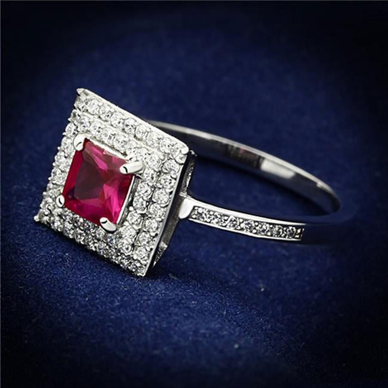 Women Rhodium 925 Sterling Silver Ring with Synthetic in Ruby - Size 9