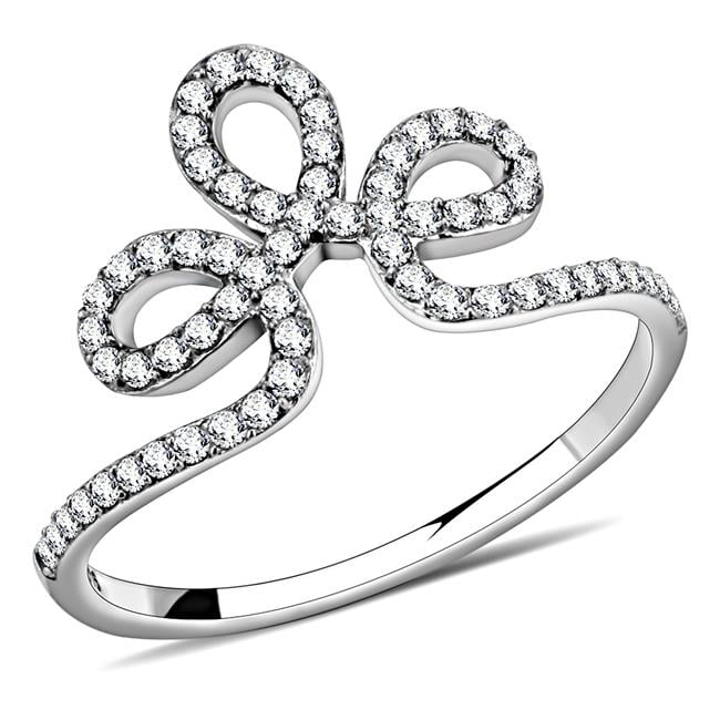 Women High Polished Stainless Steel Ring with AAA Grade CZ in Clear - Size 8