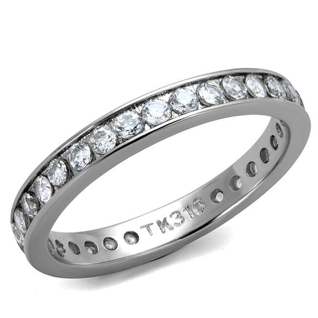 High Polished No Plating Stainless Steel Ring with AAA Grade CZ, Clear - Size 13