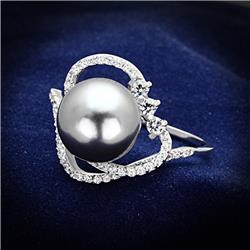 Picture of Alamode TS153-5 Women Rhodium 925 Sterling Silver Ring with Synthetic in Gray - Size 5