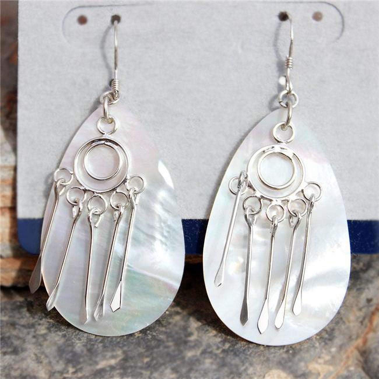 Picture of Alamode LOAS1376 Rhodium Plating Sterling Silver 925 Earrings with Natural Shell
