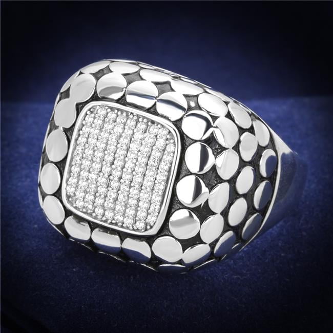 Men Rhodium 925 Sterling Silver Ring with AAA Grade CZ in Clear - Size 11
