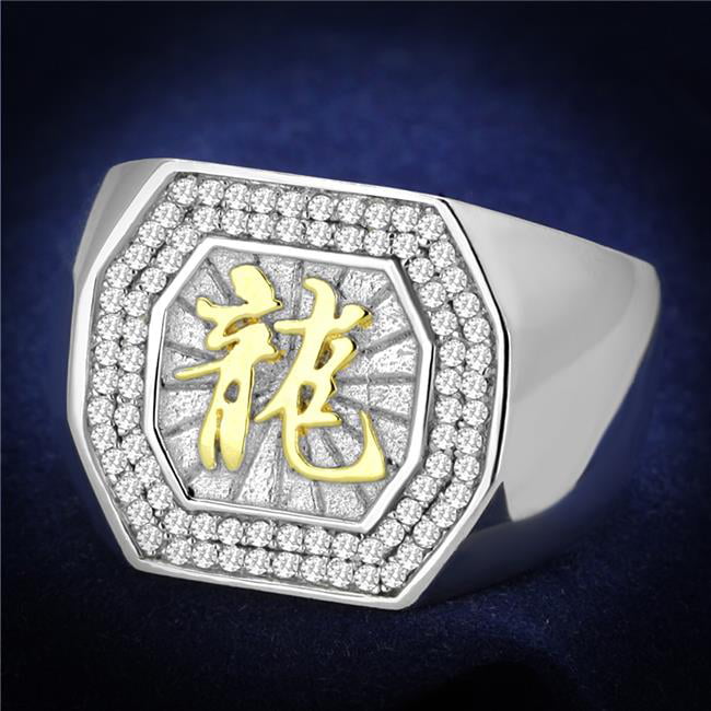 TS246-12 Men Reverse Two-Tone 925 Sterling Silver Ring with AAA Grade CZ in Clear - Size 12