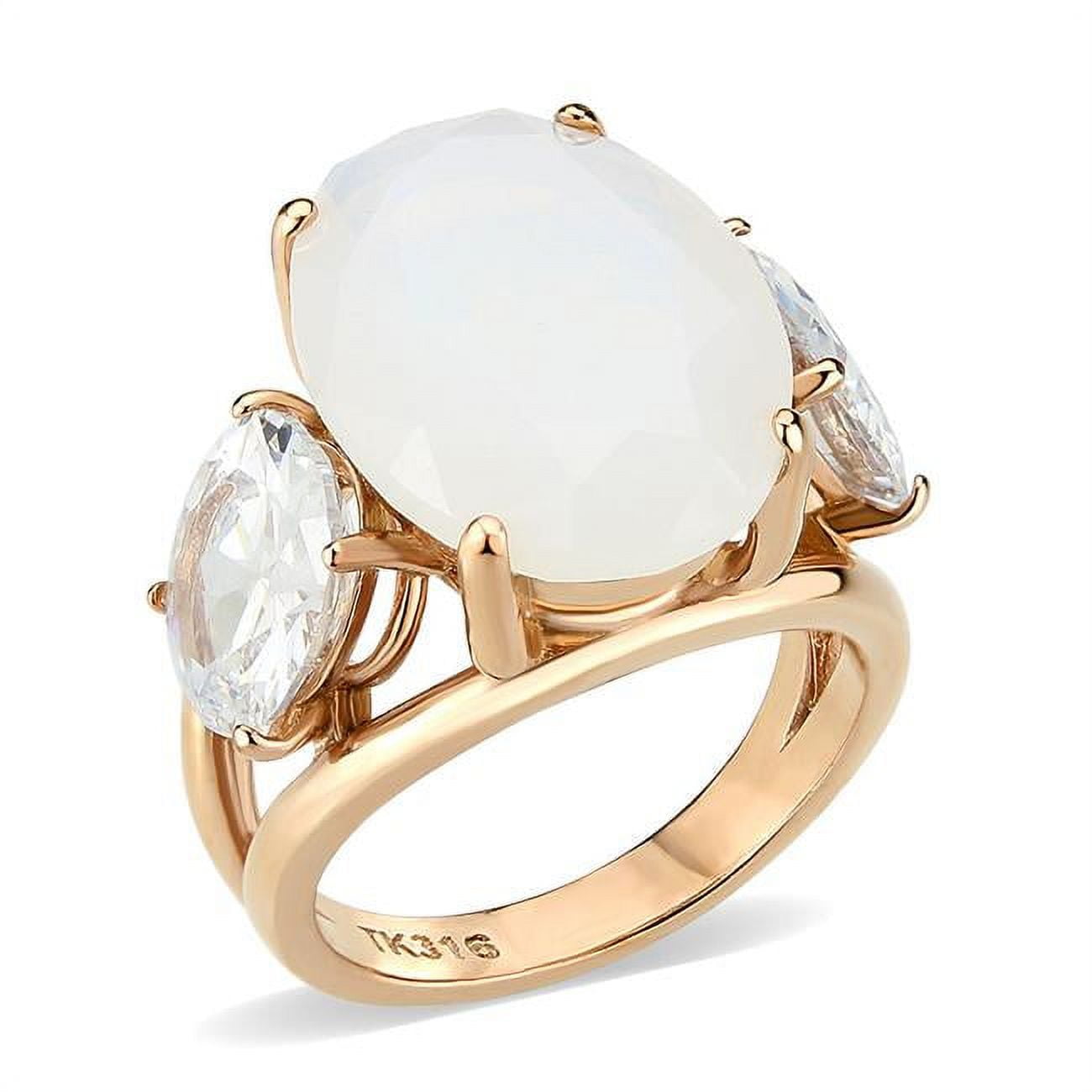 IP Rose Gold Ion Plating Stainless Steel Ring with Synthetic, Fireopal - Size 6