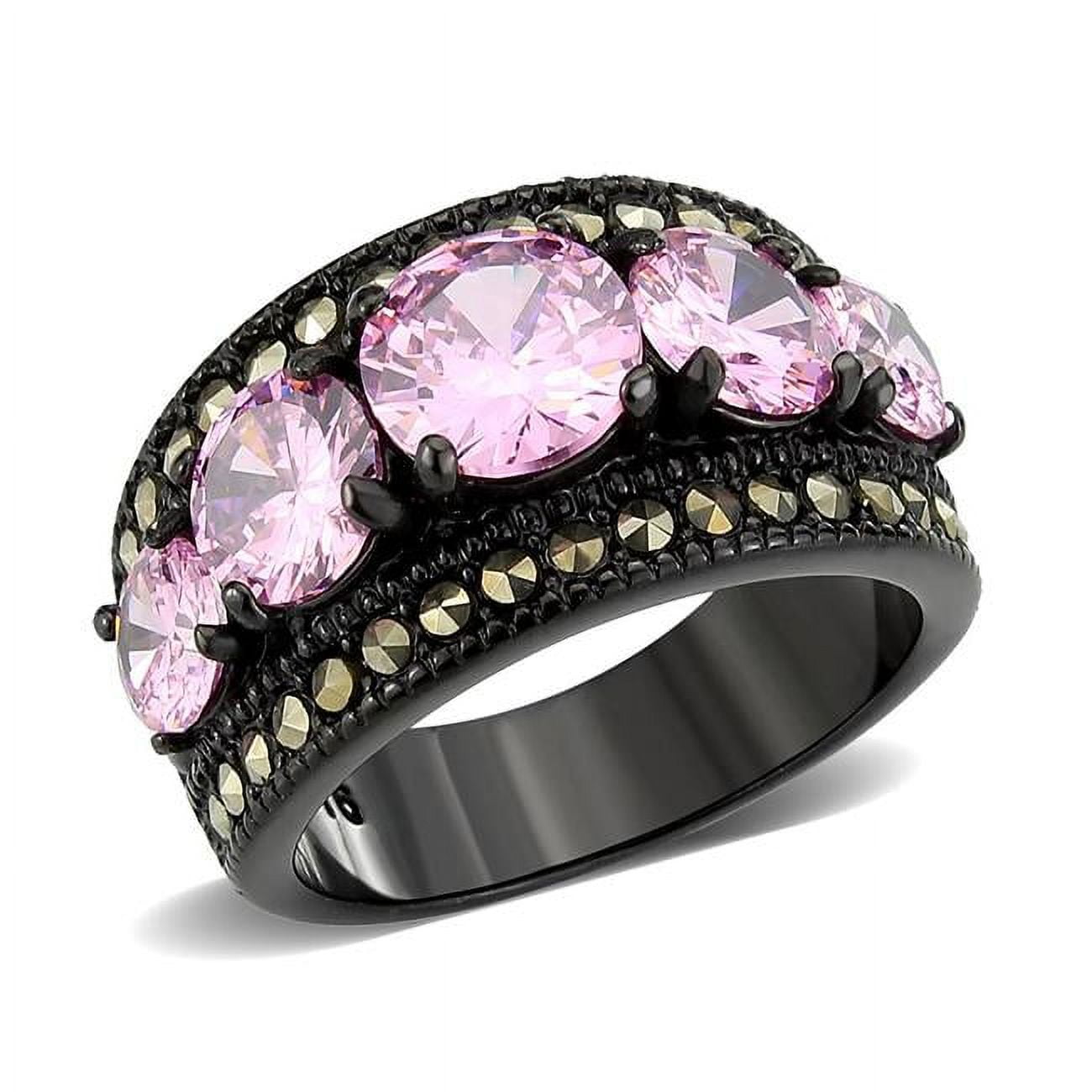 IP Black Ion Plating Stainless Steel Ring with AAA Grade CZ, Rose - Size 6