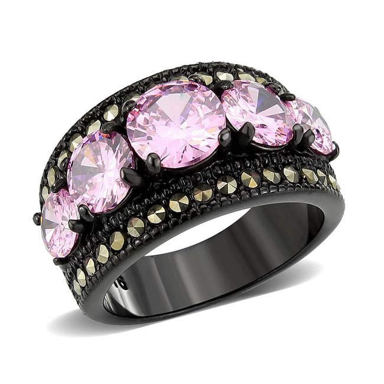 IP Black Ion Plating Stainless Steel Ring with AAA Grade CZ, Rose - Size 8