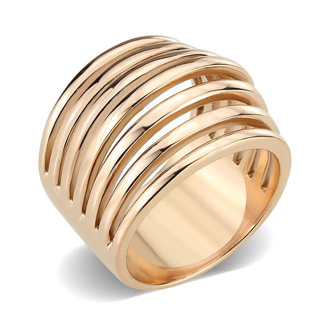 IP Rose Gold Ion Plating Stainless Steel Ring with No Stone - Size 9