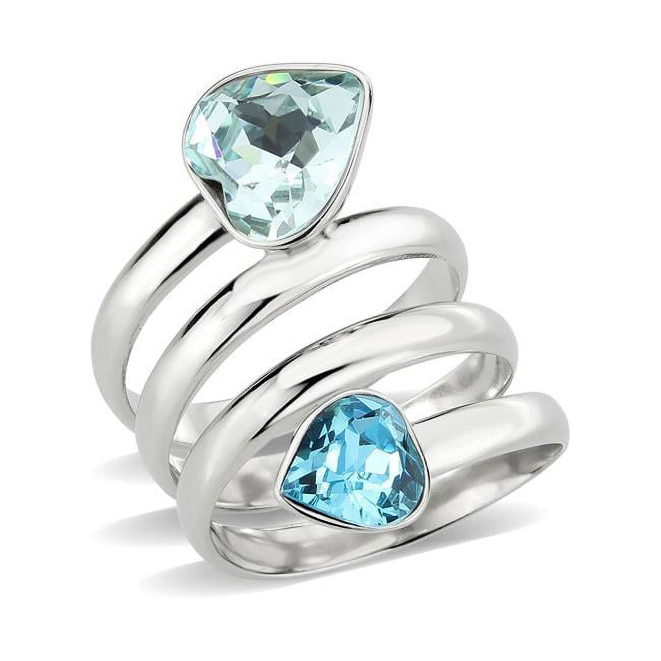 TK3806-5 High Polished No Plating Stainless Steel Ring with Top Grade Crystal, SeaBlue - Size 5