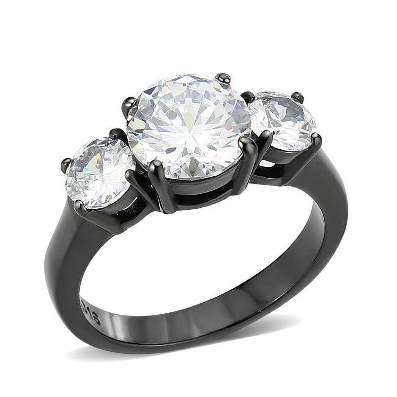 IP Black Ion Plating Stainless Steel Ring with AAA Grade CZ, Clear - Size 9