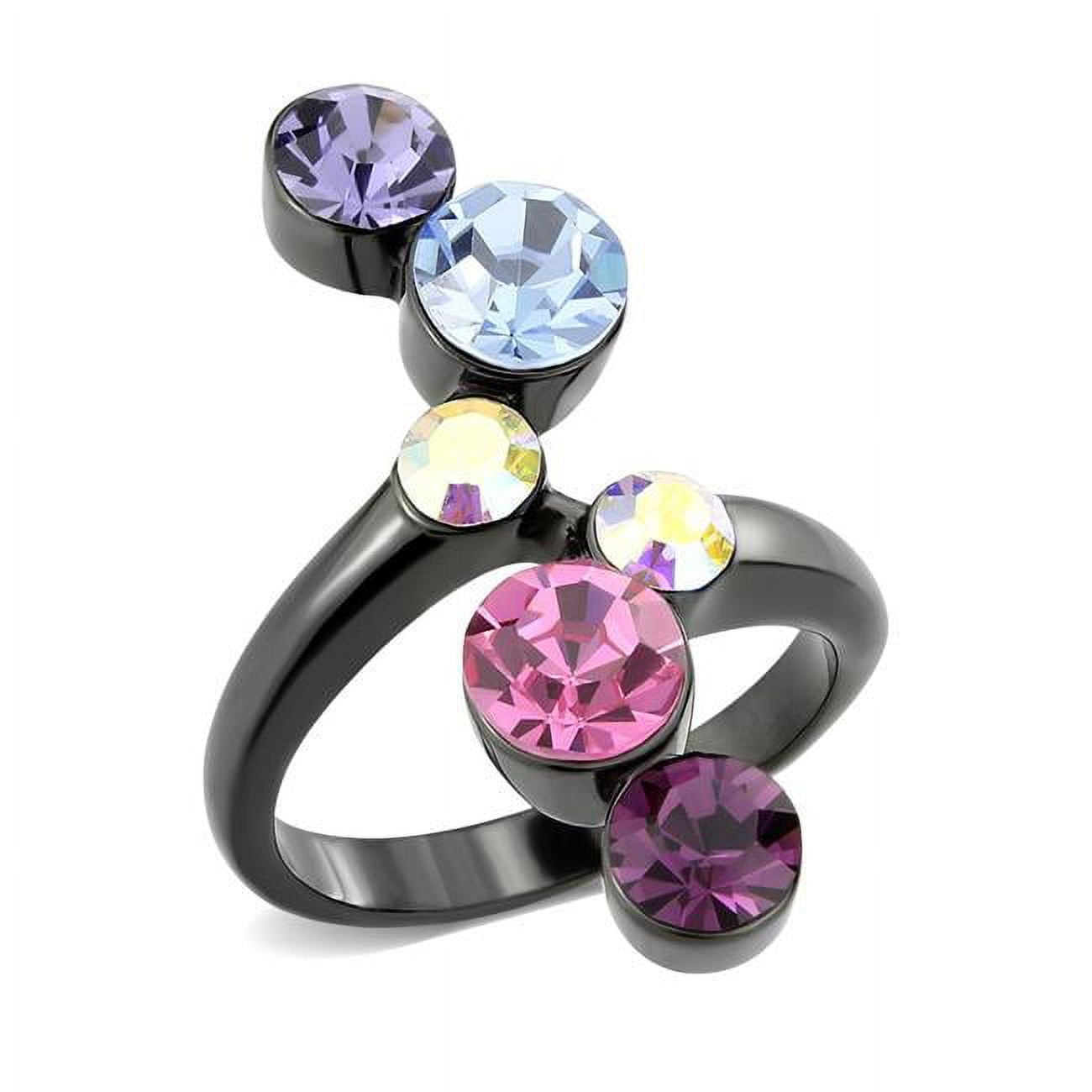 TK3810-7 IP Black Ion Plating Stainless Steel Ring with Top Grade Crystal, Multi Color - Size 7