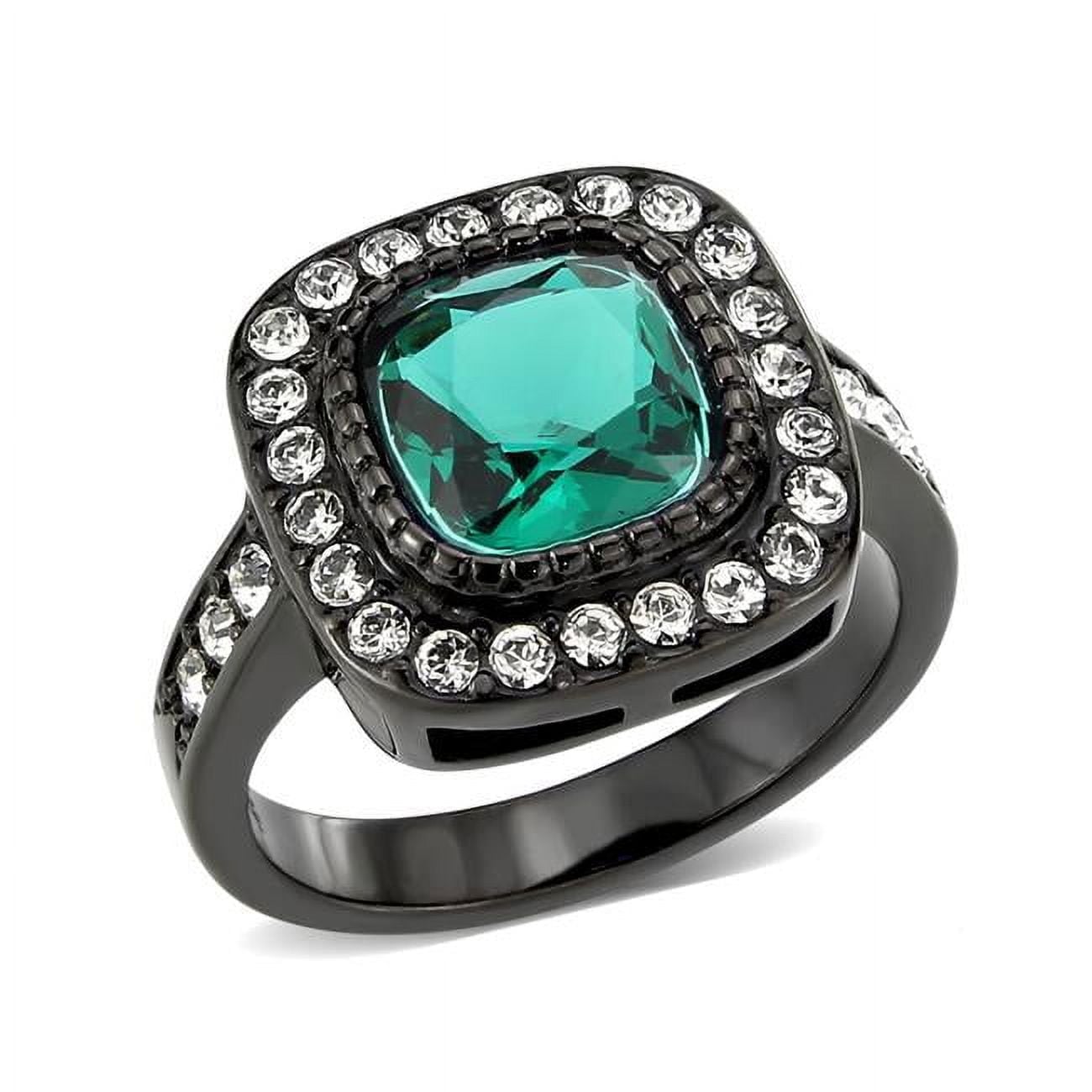 IP Black Ion Plating Stainless Steel Ring with Synthetic, Blue Zircon - Size 10