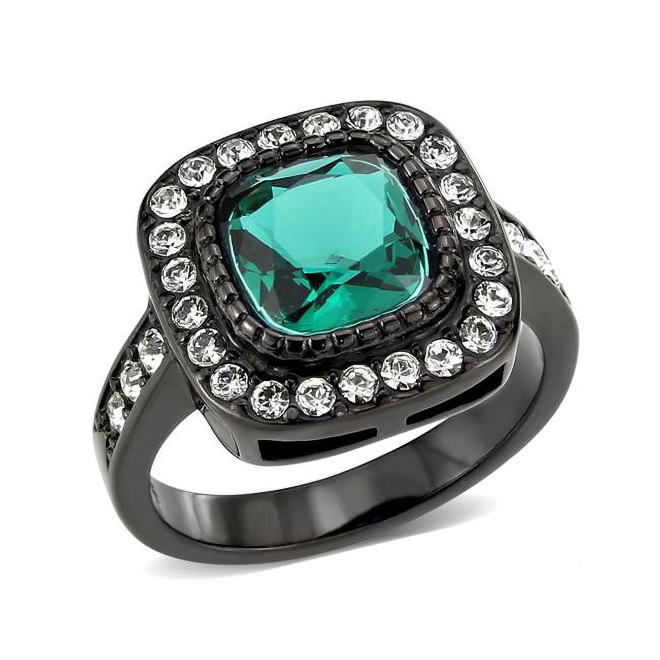 TK3812-6 IP Black Ion Plating Stainless Steel Ring with Synthetic, Blue Zircon - Size 6