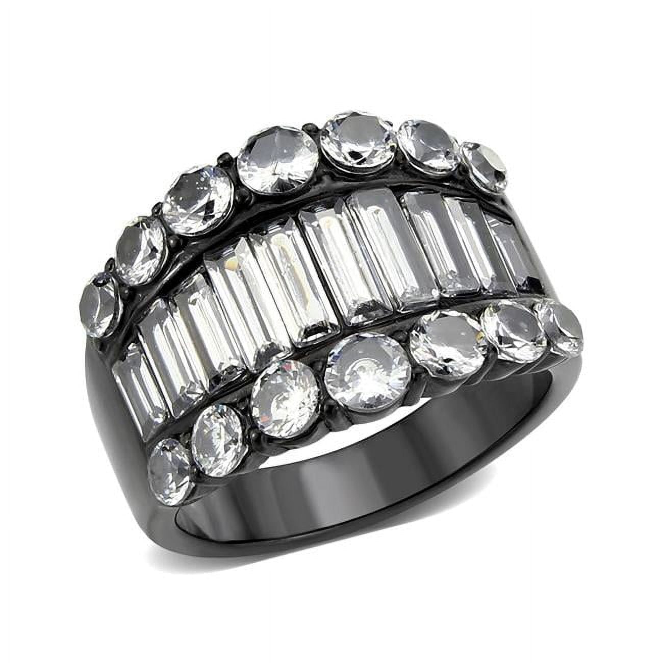 IP Black Ion Plating Stainless Steel Ring with AAA Grade CZ, Clear - Size 10