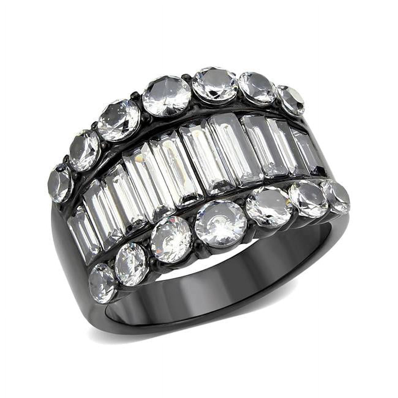 IP Black Ion Plating Stainless Steel Ring with AAA Grade CZ, Clear - Size 5