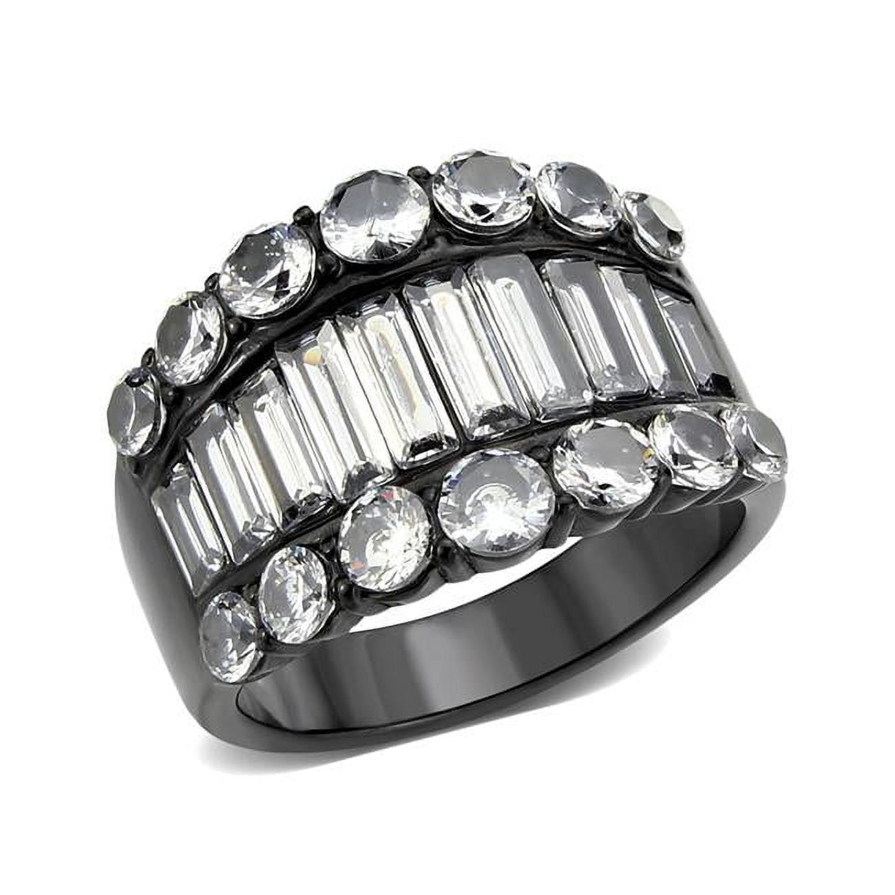 IP Black Ion Plating Stainless Steel Ring with AAA Grade CZ, Clear - Size 6