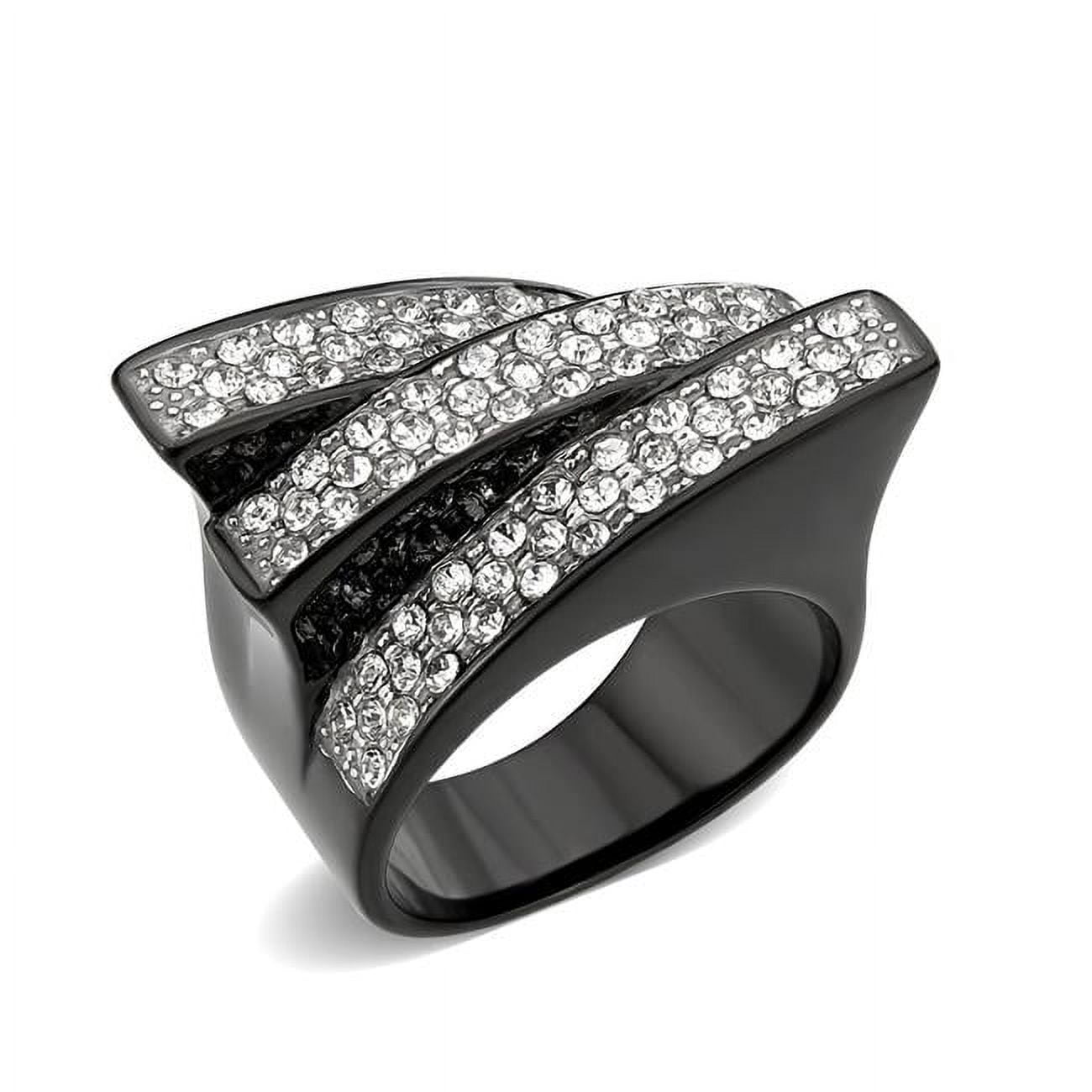 TK3814-10 Two Tone IP Black Ion Plating Stainless Steel Ring with Top Grade Crystal, Clear - Size 10