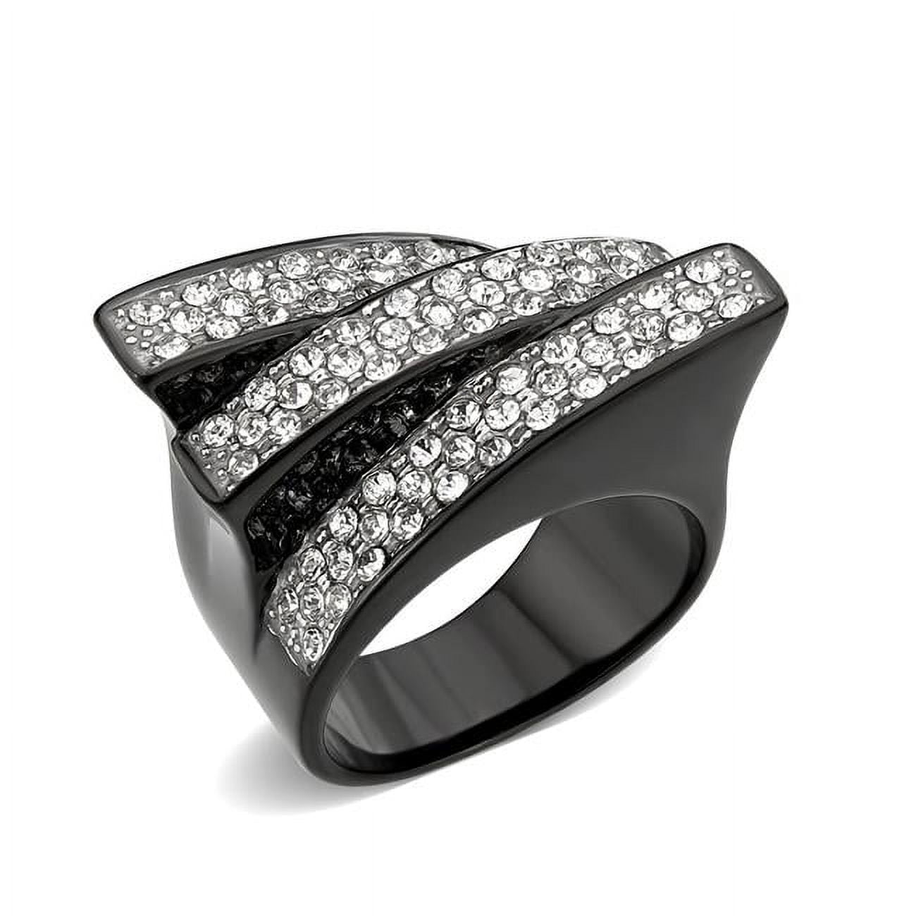 TK3814-7 Two Tone IP Black Ion Plating Stainless Steel Ring with Top Grade Crystal, Clear - Size 7