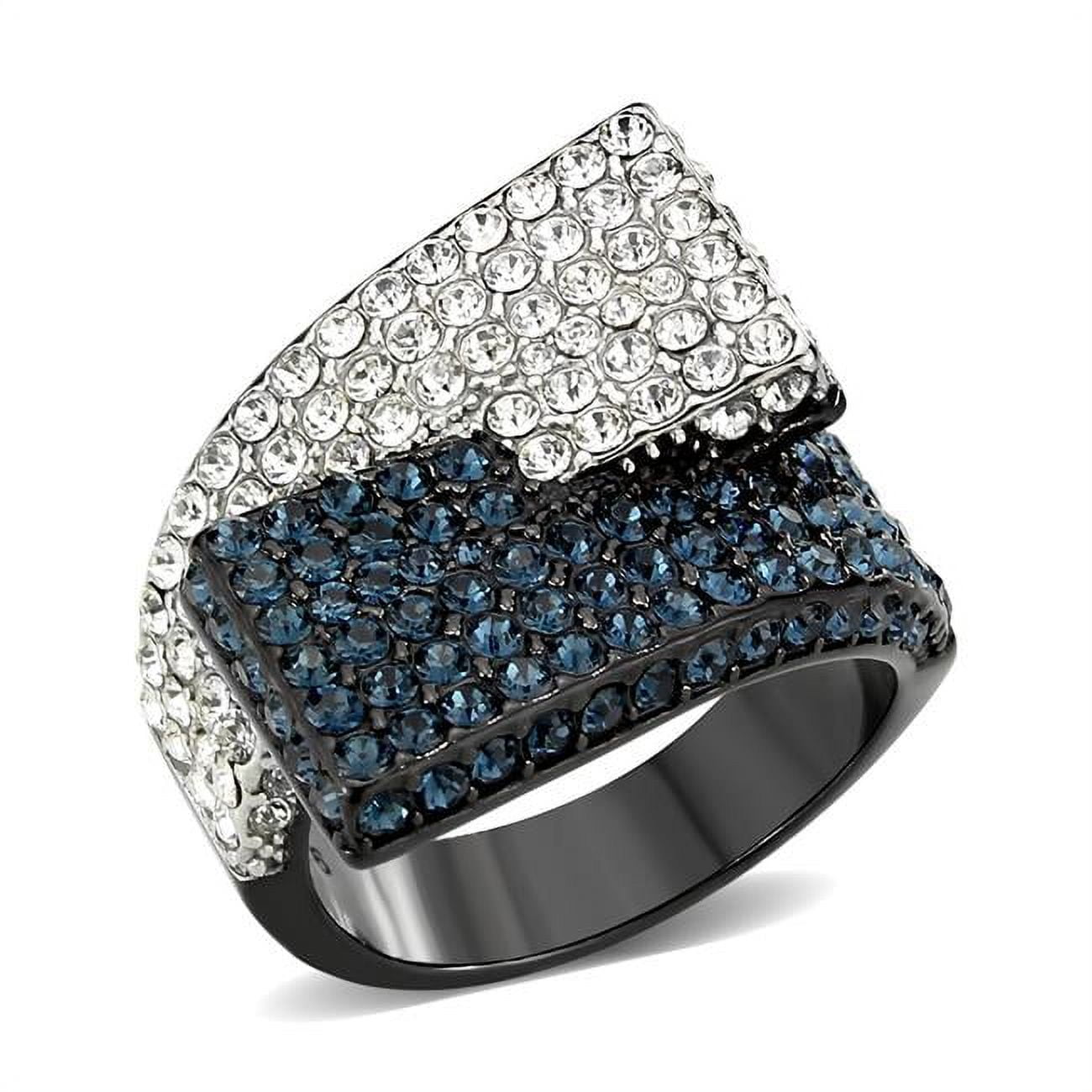 Two Tone IP Black Ion Plating Stainless Steel Ring with Top Grade Crystal, Multi Color - Size 9
