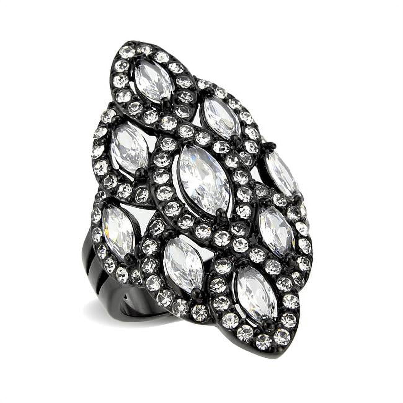 IP Black Ion Plating Stainless Steel Ring with AAA Grade CZ, Clear - Size 7