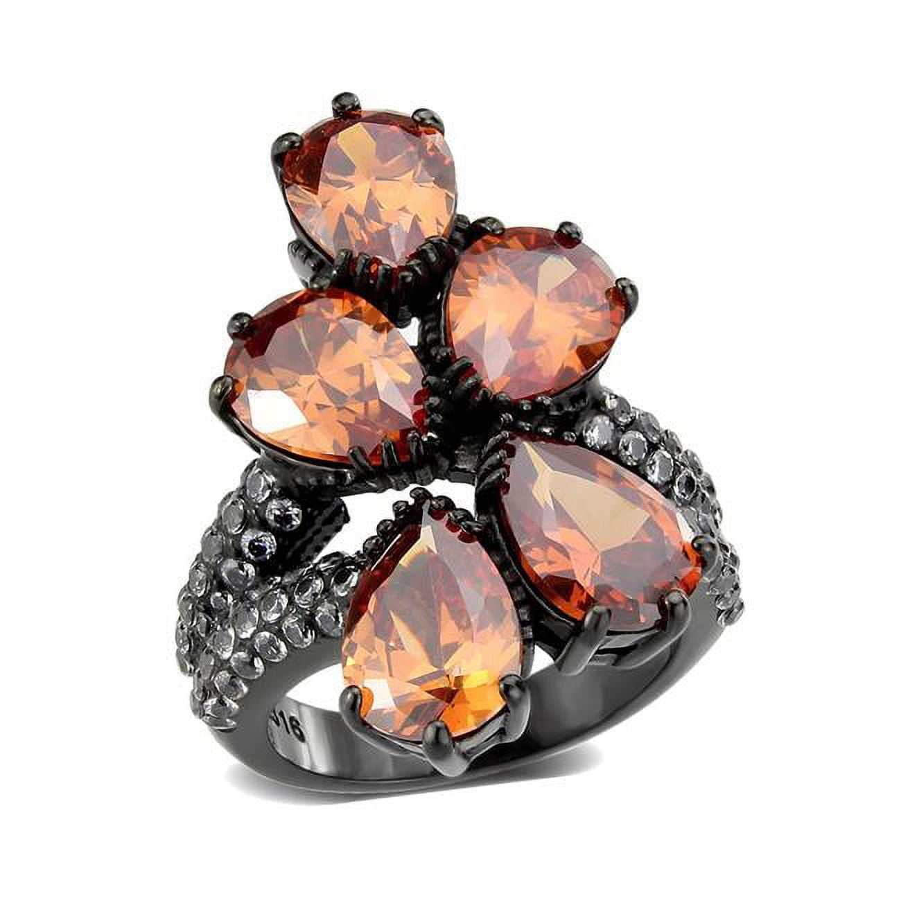 IP Black Ion Plating Stainless Steel Ring with AAA Grade CZ, Champagne - Size 8