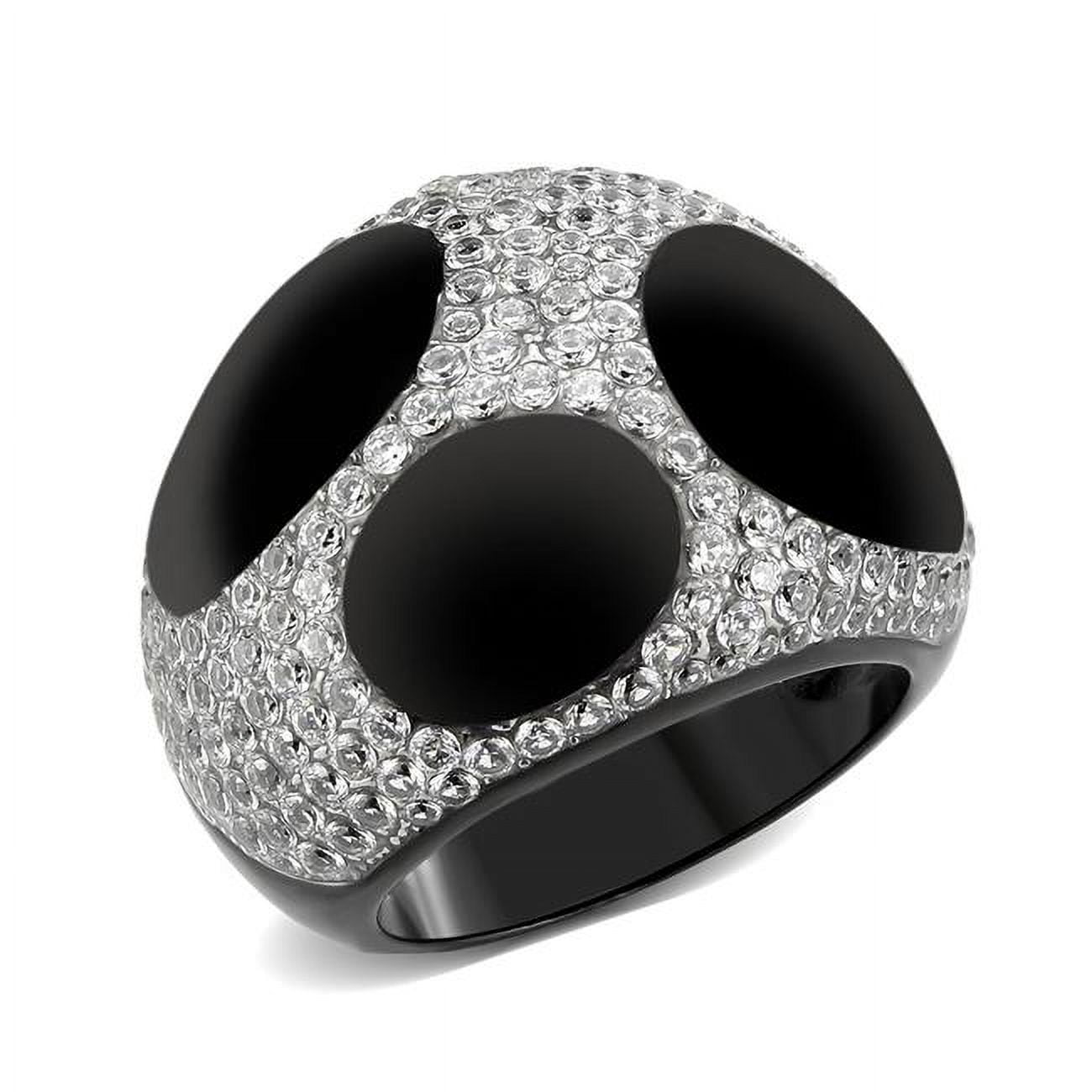 Two Tone IP Black Ion Plating Stainless Steel Ring with AAA Grade CZ, Clear - Size 5