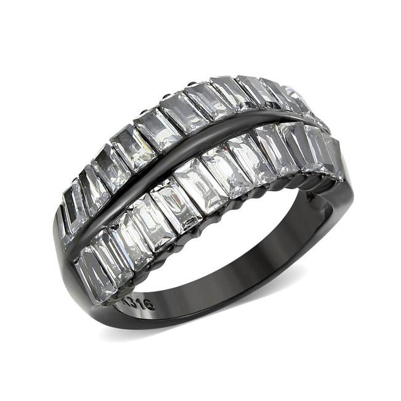 IP Black Ion Plating Stainless Steel Ring with AAA Grade CZ, Clear - Size 10