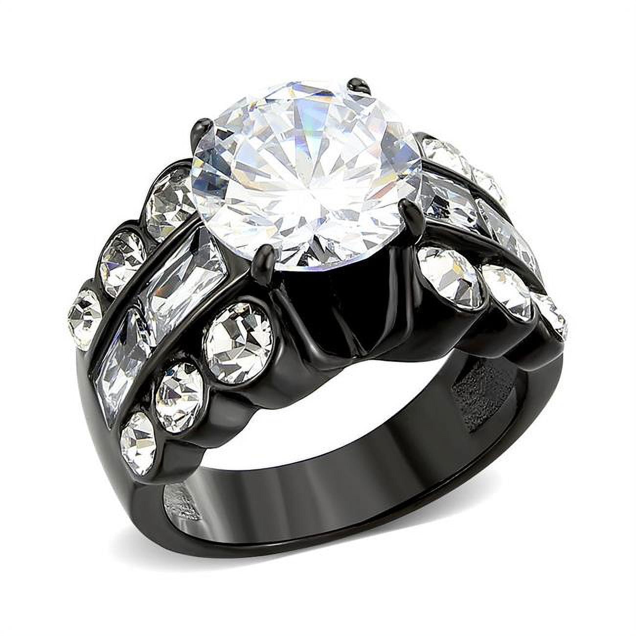IP Black Ion Plating Stainless Steel Ring with AAA Grade CZ, Clear - Size 5