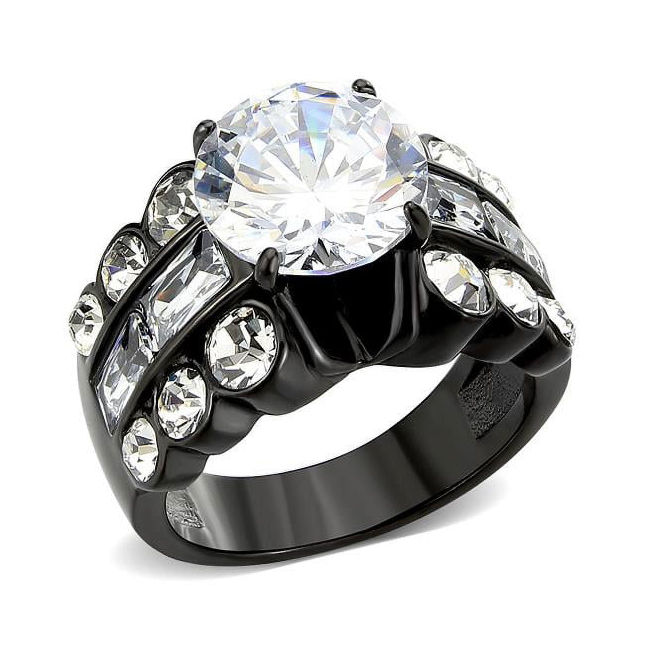 TK3820-7 IP Black Ion Plating Stainless Steel Ring with AAA Grade CZ, Clear - Size 7