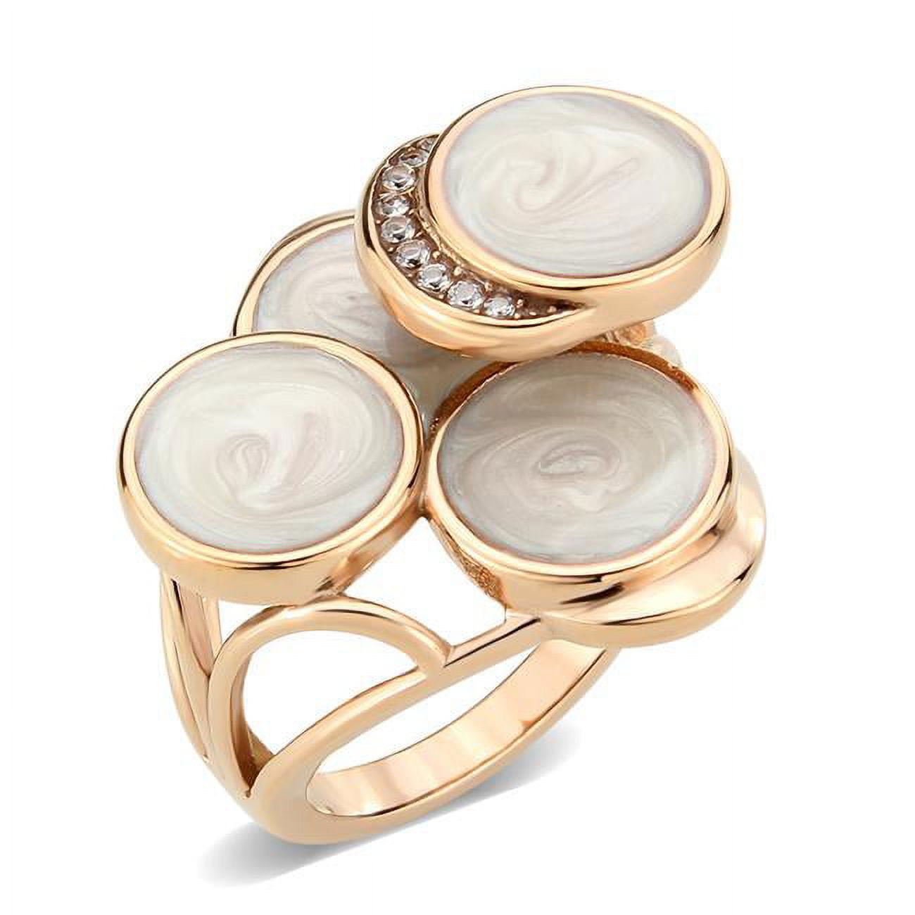 IP Rose Gold Ion Plating Stainless Steel Ring with AAA Grade CZ, Clear - Size 7