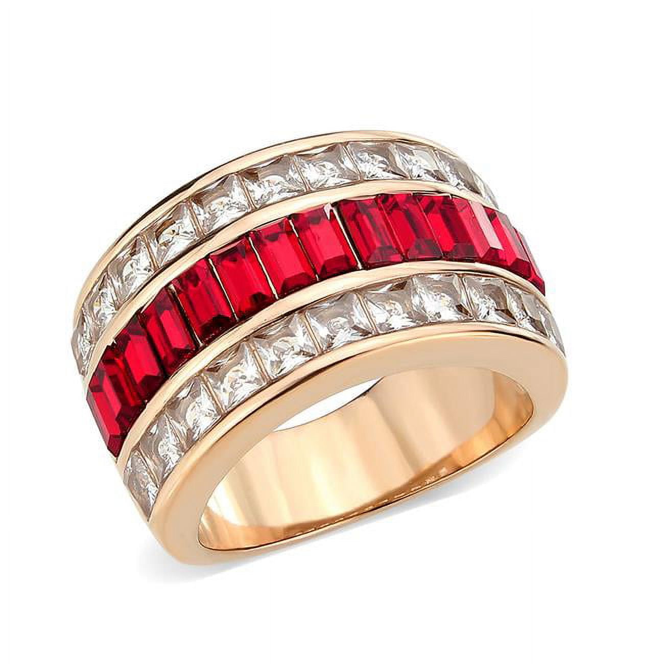 TK3823-6 IP Rose Gold Ion Plating Stainless Steel Ring with Top Grade Crystal, Red Series - Size 6