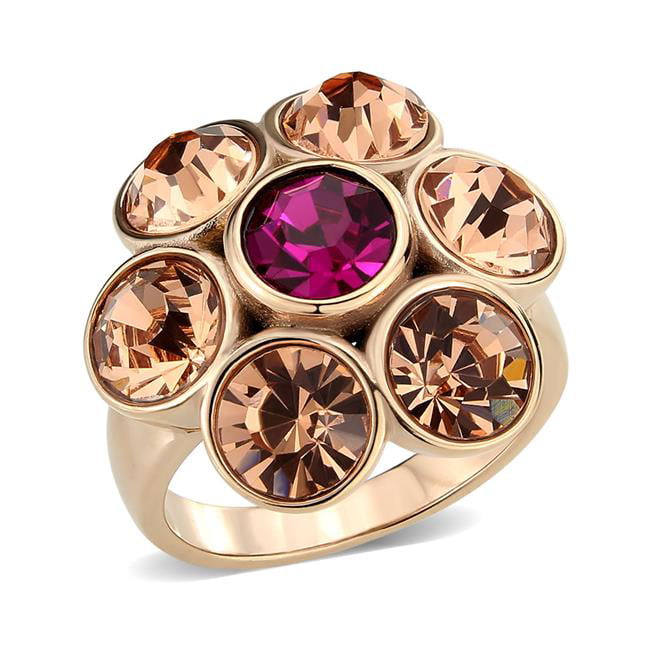 TK3824-9 IP Rose Gold Ion Plating Stainless Steel Ring with Top Grade Crystal, Multi Color - Size 9
