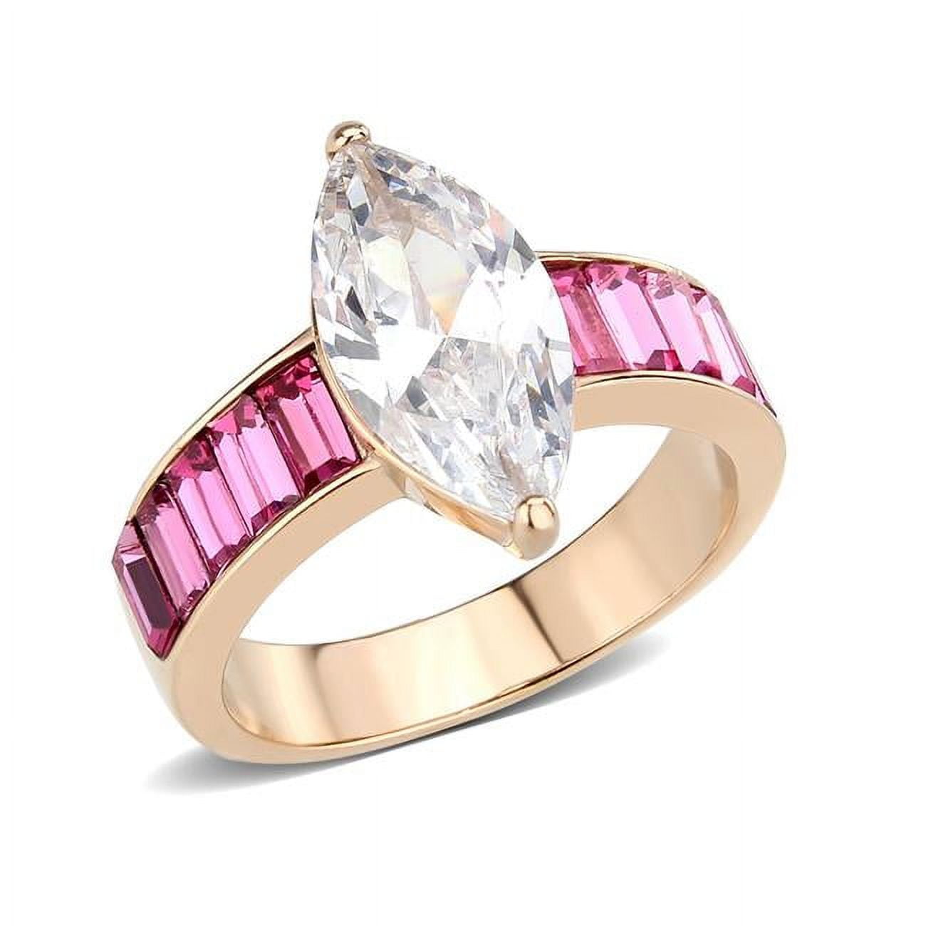 TK3825-6 IP Rose Gold Ion Plating Stainless Steel Ring with AAA Grade CZ, Clear - Size 6