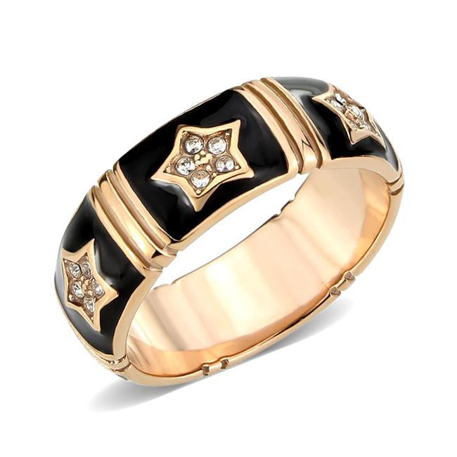 TK3826-7 IP Rose Gold Ion Plating Stainless Steel Ring with Top Grade Crystal, Clear - Size 7