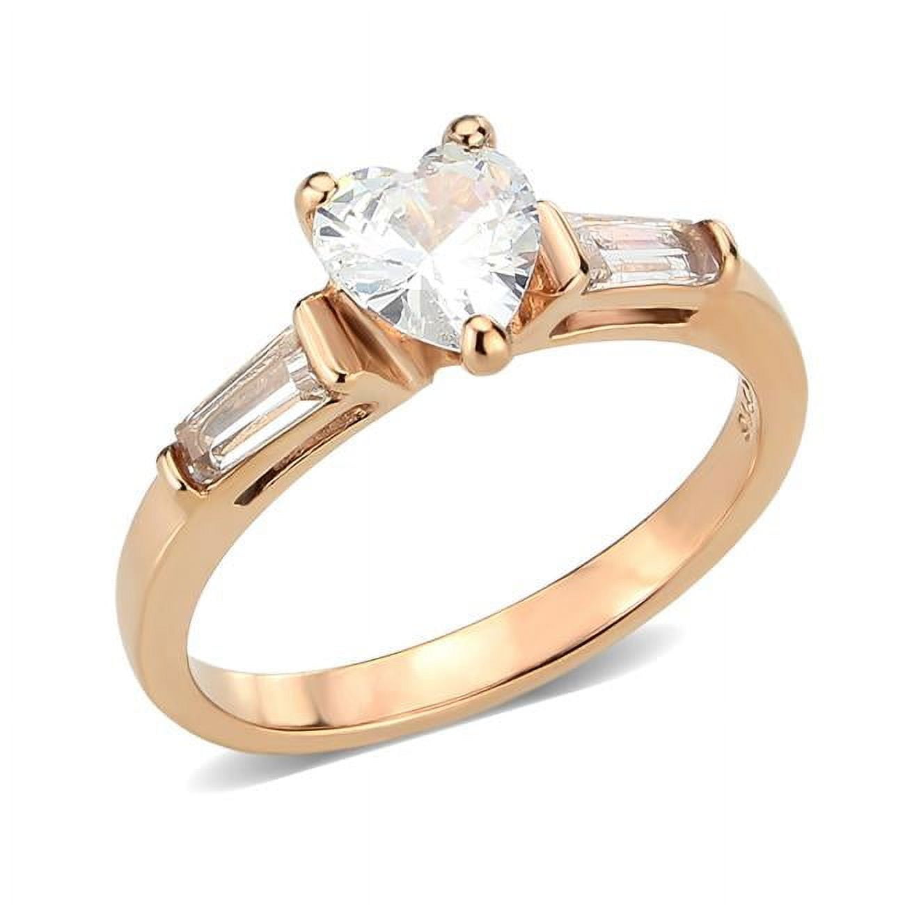 IP Rose Gold Ion Plating Stainless Steel Ring with AAA Grade CZ, Clear - Size 9
