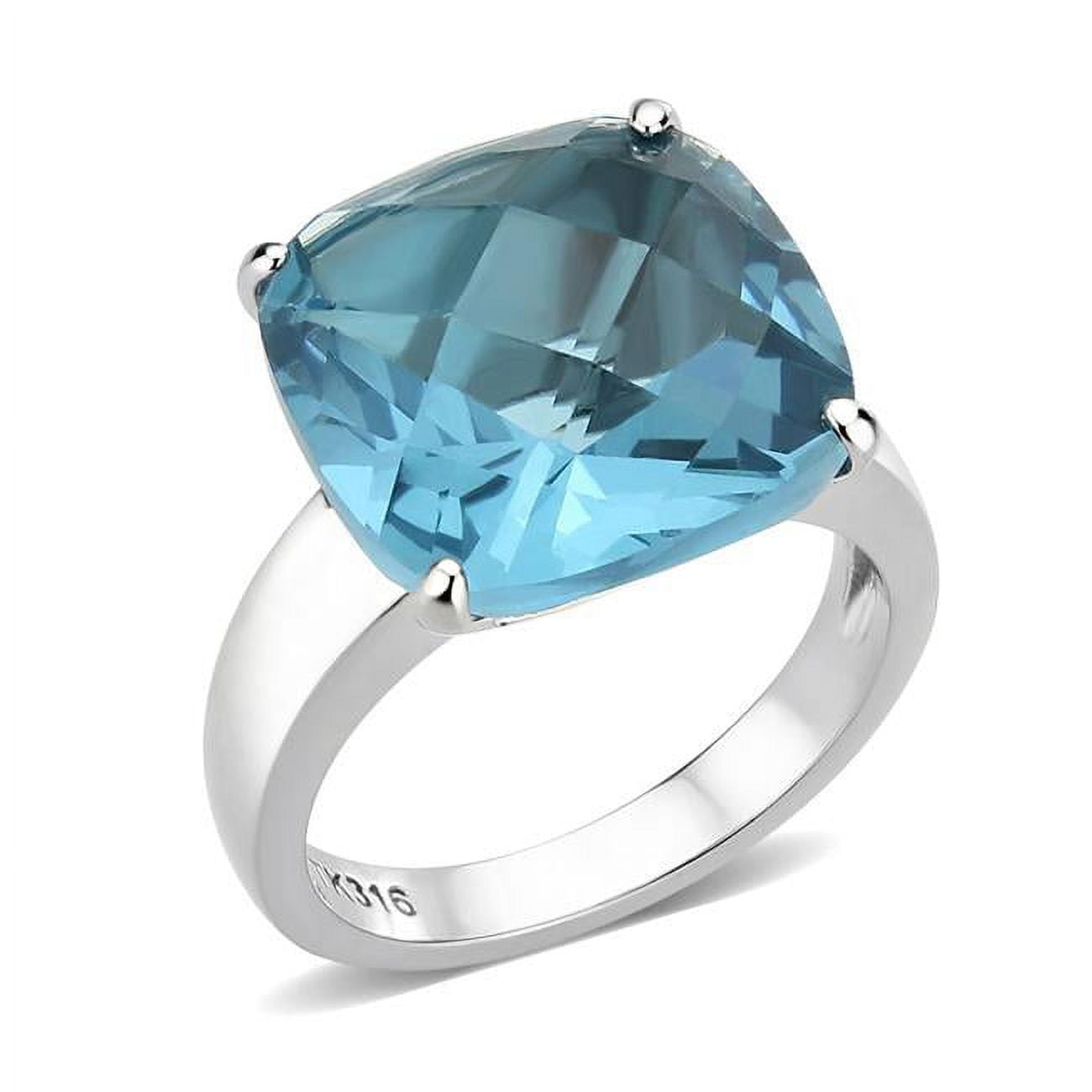 High Polished No Plating Stainless Steel Ring with Synthetic, SeaBlue - Size 8