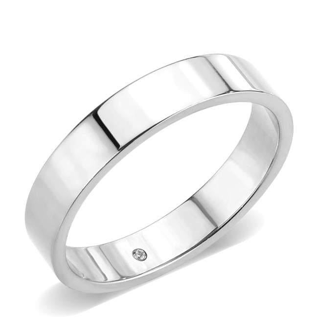 High Polished No Plated Stainless Steel Ring with Top Grade Crystal, Clear - Size 8