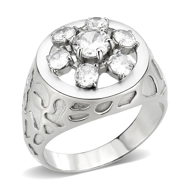High Polished No Plating Stainless Steel Ring with AAA Grade CZ, Clear - Size 10