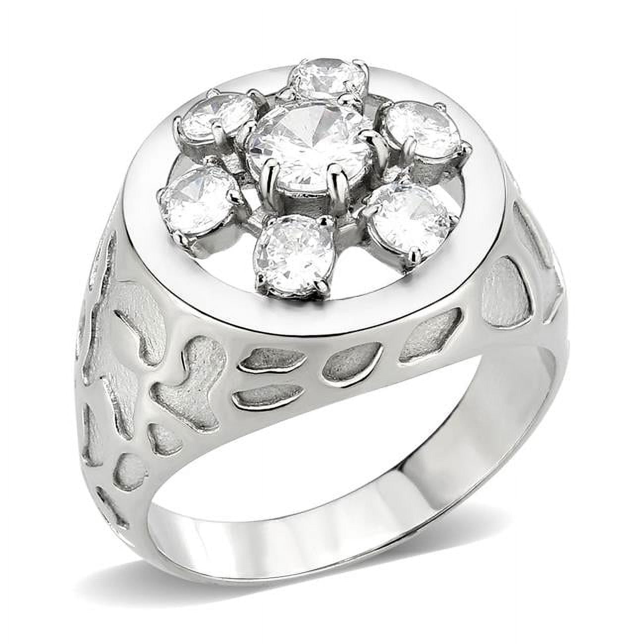 High Polished No Plating Stainless Steel Ring with AAA Grade CZ, Clear - Size 12